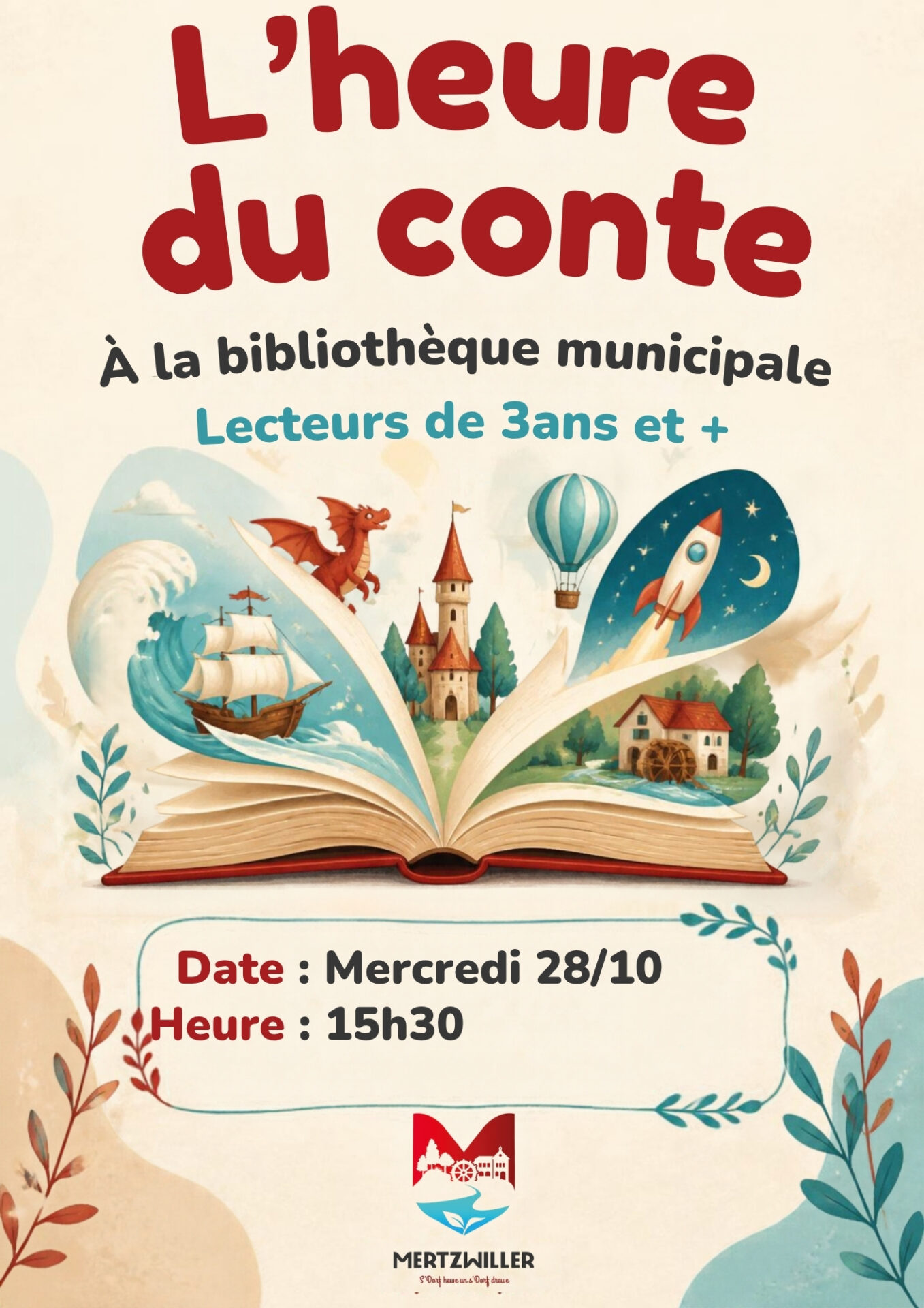 L'heure du Conte à la Bibliothèque Municipale pour les lecteurs de 3ans et +